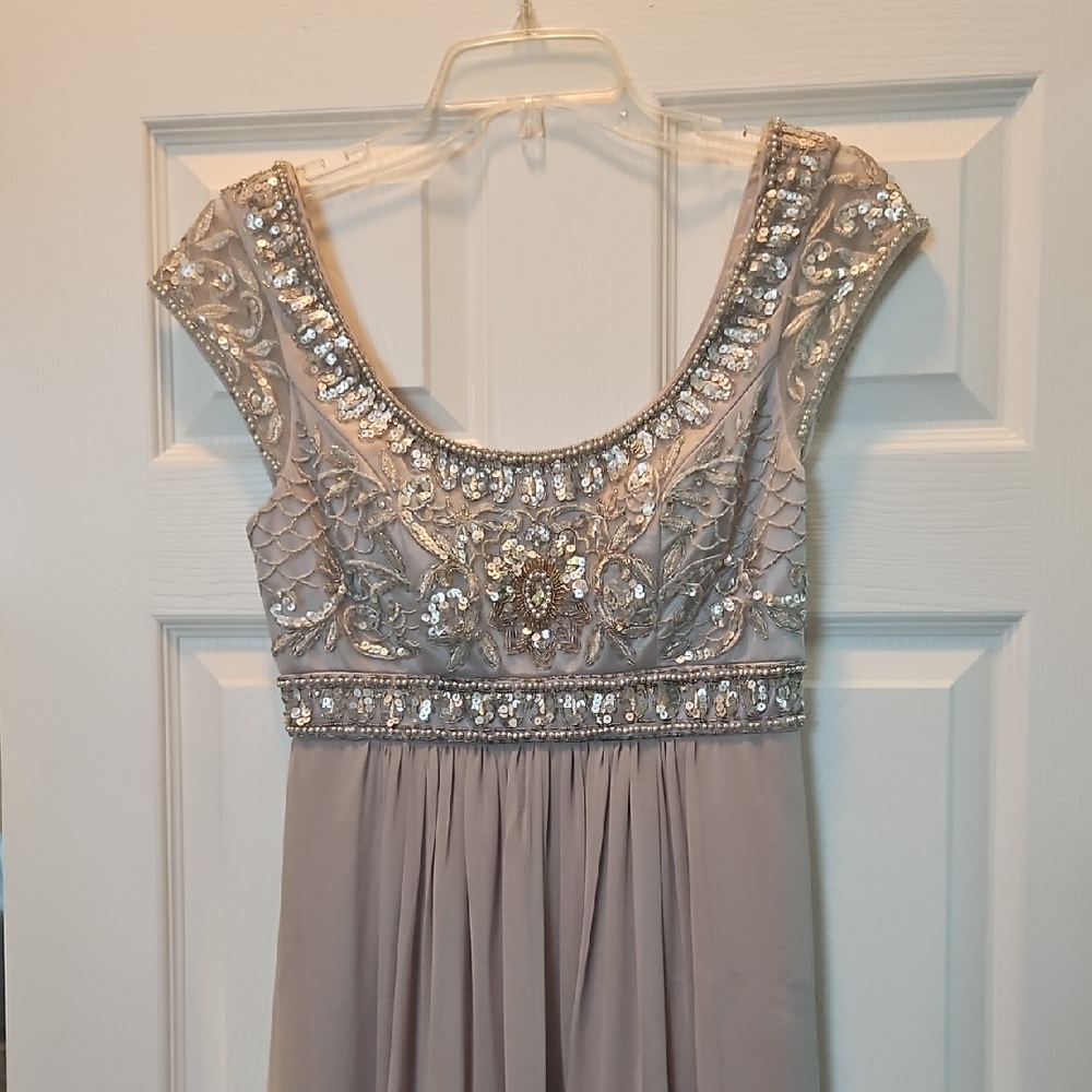 Sue Wong Elegant Gray Beaded Gown